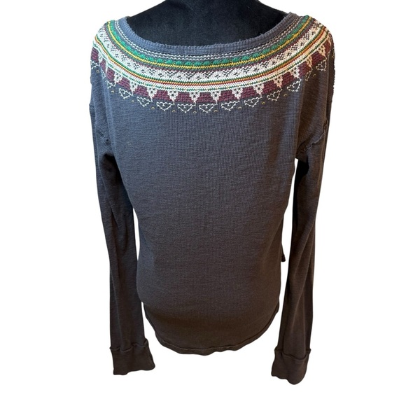 We The Free Dark Gray Long Sleeve Top with Multicolor Accents - Picture 4 of 8